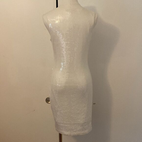 Robert Rodriguez White Sequin Stretch Bodycon Mini Dress Size Small - Picture 6 of 15